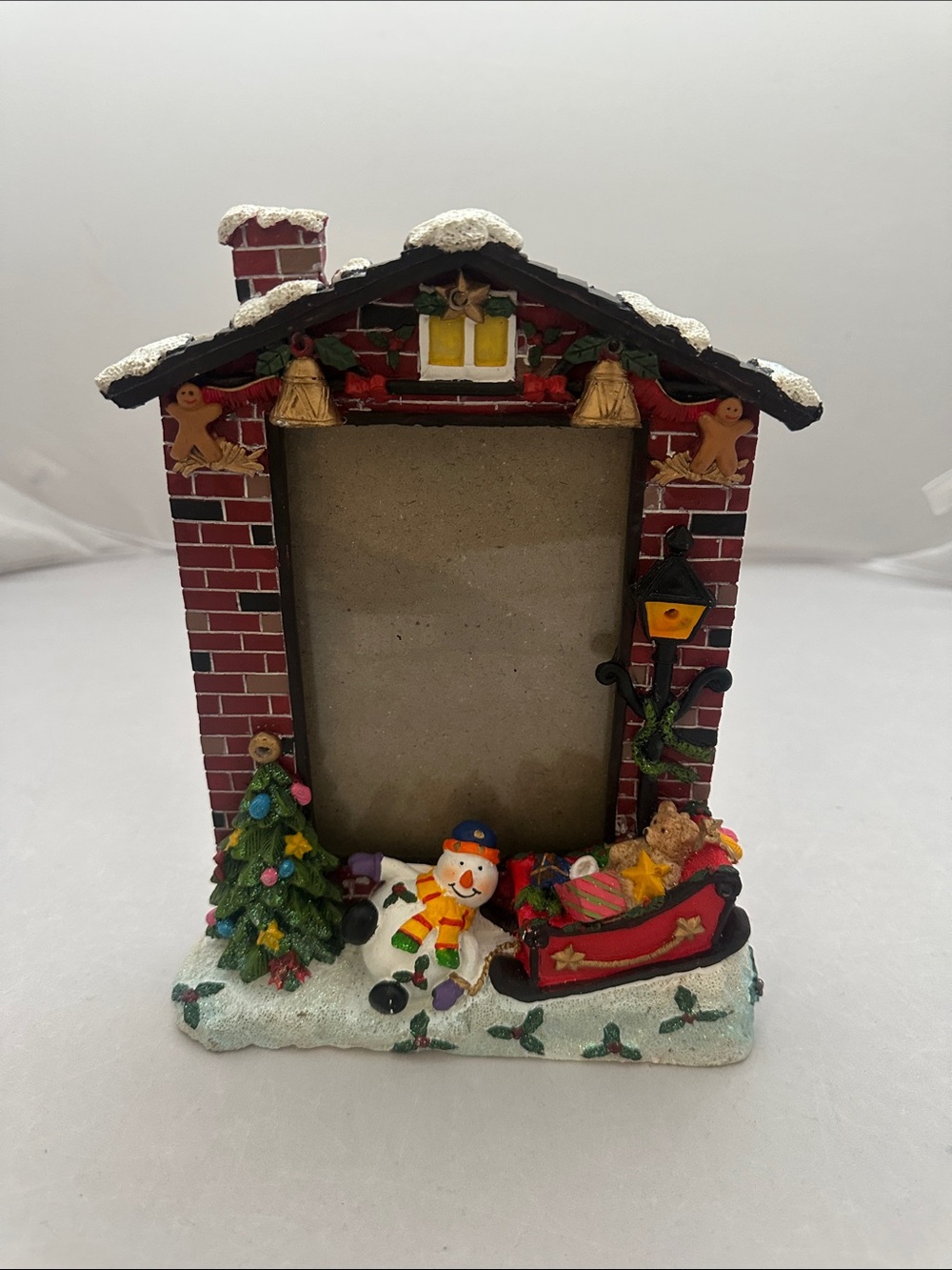 Festive Brick Snowman & Sleigh Holiday Photo Frame - Red